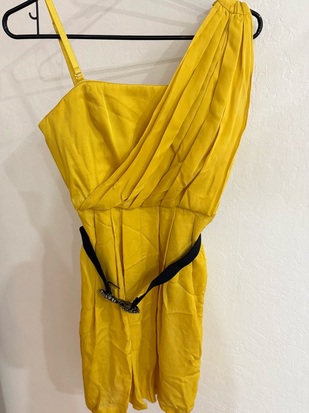 BCBGMaxAzria Yellow One-Shoulder Pleated Dress